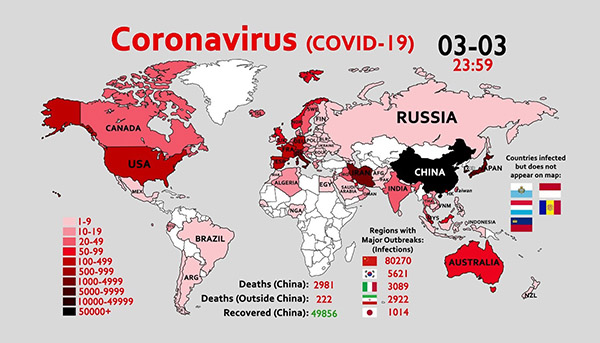 COVID-19 карта Мира 2020.03.