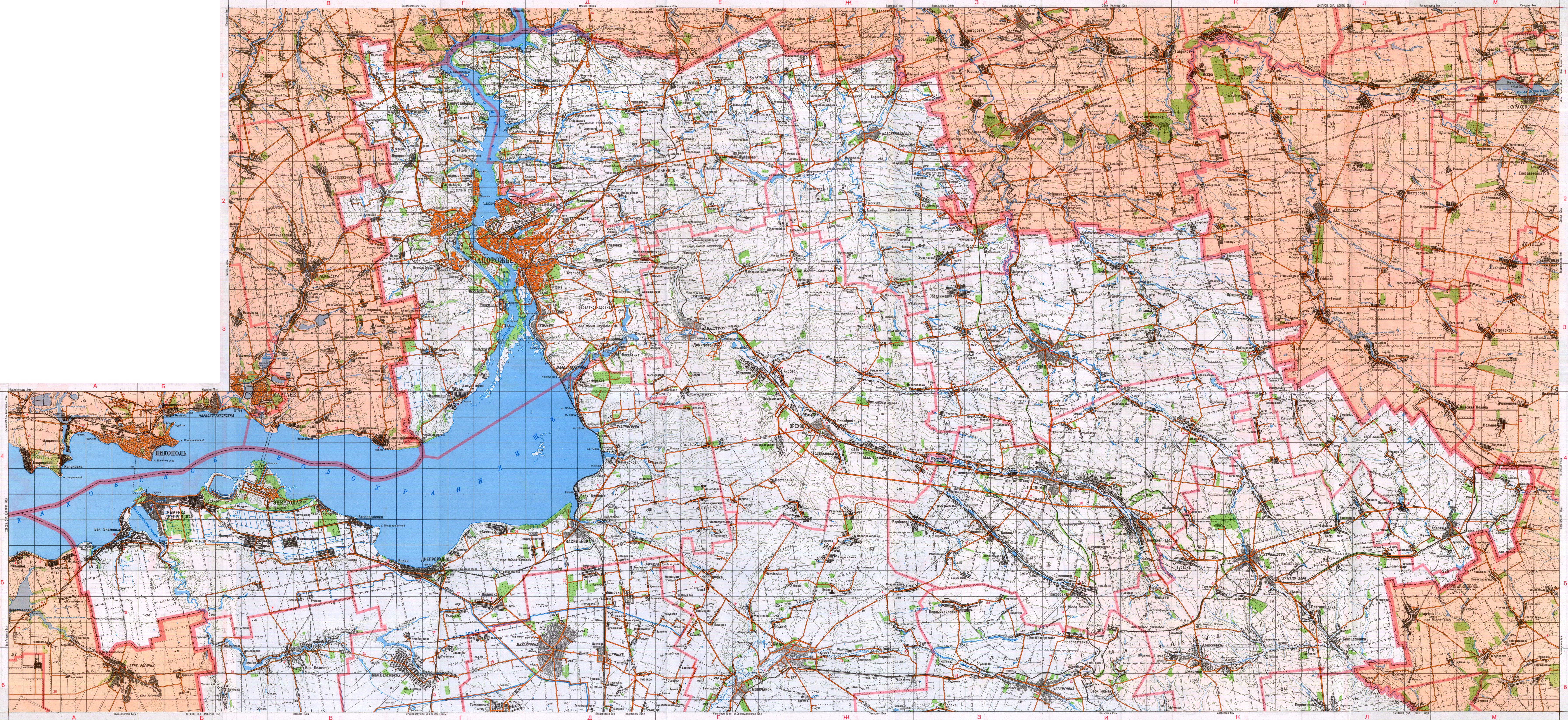 Карта запорожской области подробная с городами и поселками на русском языке